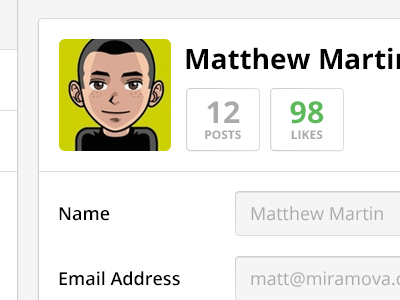 User Settings email form name photo settings user