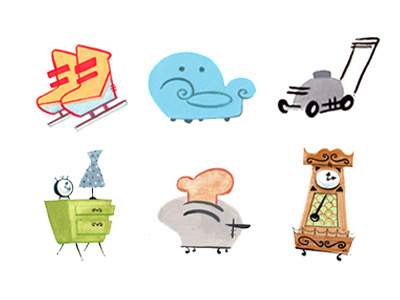 Household Objects icons illustration objects paint retro