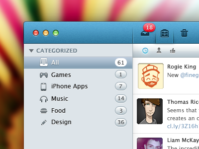 Twitter favorites organizer app blue categories favorites glossy list mac matte mockup notifications organizer tweets twitter