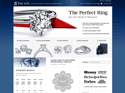 Blue Nile website redesign Alternative Navigation blue nile e commerce website jewelry website online retailer website design