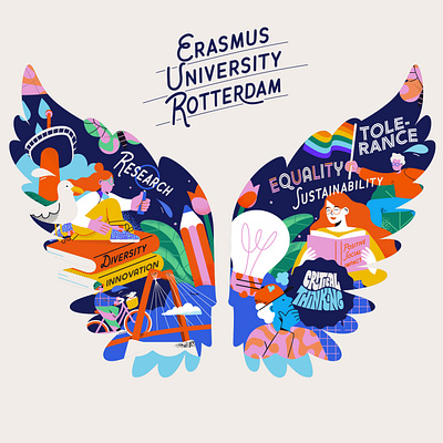 Erasmus University Rotterdam & Rotterdam School of Management adobe design illustration selfie wall vector vector art wings