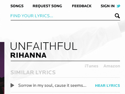 Lyrics 010 app light locator minimal music search social ui web design website white