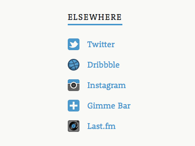 Elsewhere dribbble gimme bar icons instagram last.fm rooney twitter