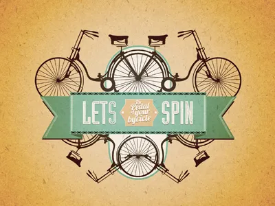 Let's spin! bike drawing gradient lettering old photoshop poster print
