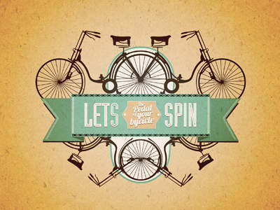 Let's spin! bike drawing gradient lettering old photoshop poster print