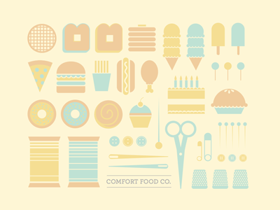 Comfort Food Postcard comfort food food icons pastel post card sewing vector