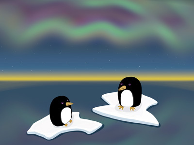 Aurorapeng arctic aurora borealis friends ice illustration night ocean penguin snow