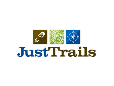 JustTrails Logo compass hiking identity logo maps outdoors trails