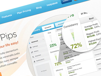 Dashboard & Website account bars big control panel cp dashboard design graph header navigation percent percentage platform risk statistics stats tabs