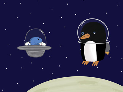 Space Penguin astronaut illustration moon penguin ship space