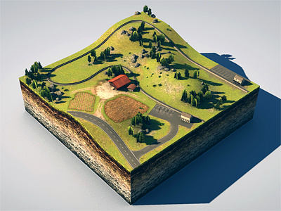 Leveldesign 3d barn cinema4d design grass house level miniatur modeling railway rendering rocks sediment shed station street terrain texture trees