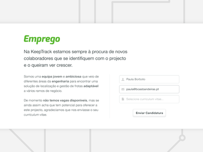 KeepTrack — Hire me! (wide view) black email exo form gps helvetica icon iconsweets2 jobs keeptrack non profit portugal track white