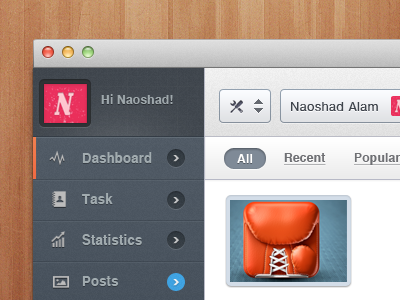 Dashboard app app design clean dashboard ios logo mac posts search simple sleek statistics task task manager ui user interface ux wood