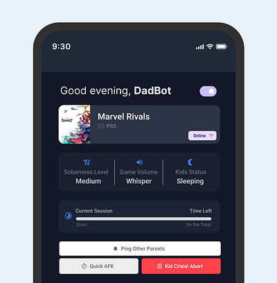 Parent-Sync gaming mobile ui