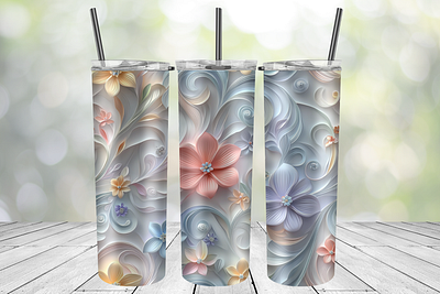 3D Pasel florals tumbler wrap 3d flowers pastel tumbler wrap