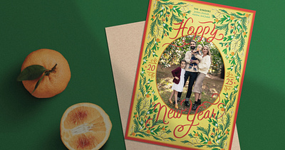 Singer Family New Year's Card blossoms botanical card christmas citrus design greenery greeting hand type holidays illustration new year