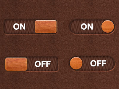On/Off Buttons (leather and wood) apple buttons icons ipad iphone psd ui ui kit