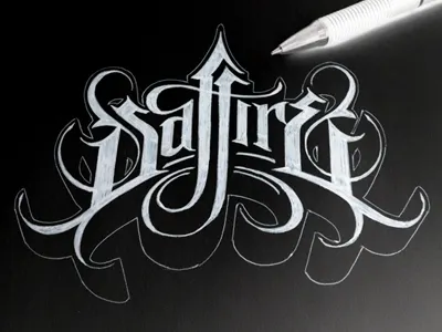 Saffire ballpoint band drawn hand hard logotype music paper pen process rock schmetzer sketch typography