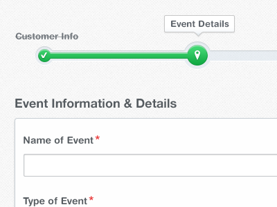 Catering - Event Details form green input interface progress steps ui