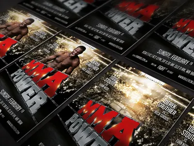 Shot Mmapower advertising black boxing cage fighters concrete contemporary design fence fight flyer grunge iron kickboxing lights metal mma modern poster presentation print promotion red template text texture ufc weights