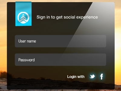Log in clean facebook form glossy log in modal nature outdoor twitter window