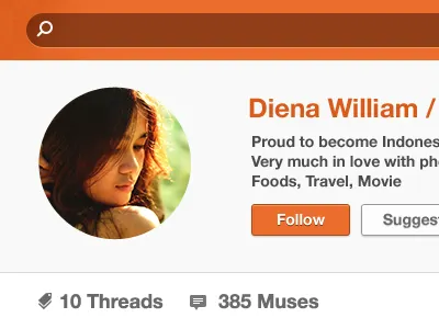Profile Page answer app clean daily dashboard follow gui home hover icons layout minimal minimalist muse profile question simple social suggest threads ui ux web
