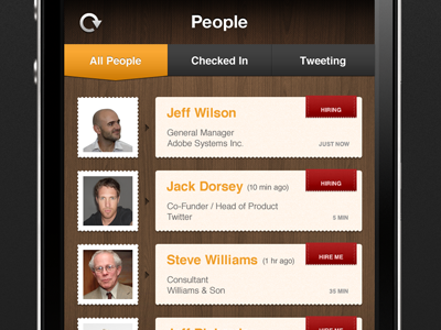 People app brown iphone list orange people profiles red texture wood