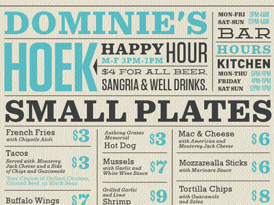 Menu Rough bar design drinks food happy hour menu type