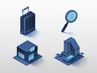 Isometric Icons glass icon ios ipad iphone isometric magnifying resort store suitcase travel ui vector