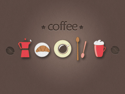 Coffee cappuccino coffee cup mug pot retro simple spoon texture vector