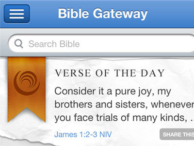 Bible Gateway iPhone Dashboard dashboard paper ribbon