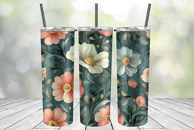 Green peach floral tumbler wrap floral green peach tumbler wrap