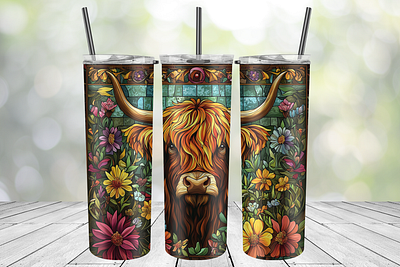 Highland cow stained glass tumbler wrap cow highland stained glass tumbler wrap