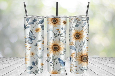 Sunflowers butterflies tumbler wrap butterflies sunflowers tumbler wrap