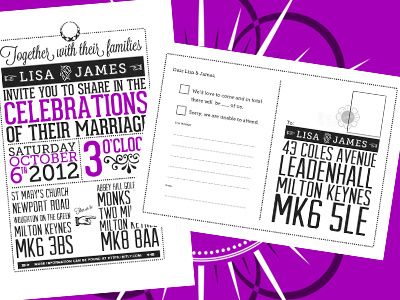 Wedding invitation invitaiton postcard purple wedding