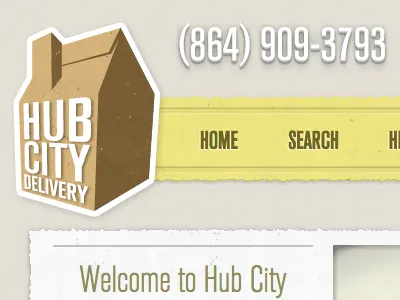 HubCityDelivery.com Redesign 3d home page paper shadow texture website