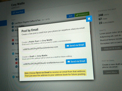 Post by Email Lightbox design interface lightbox