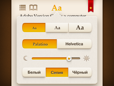 Text settings book buttons interface reader scroll settings ui
