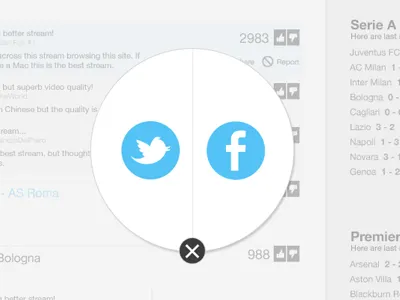 kickstreams.com share overlay close facebook football live overlay share soccer streaming twitter webapp website