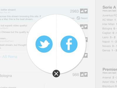 kickstreams.com share overlay close facebook football live overlay share soccer streaming twitter webapp website