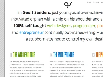UI from personal site GeoffSanders.com clean css flexible interface layout screenshot simple site ui user interface web design website