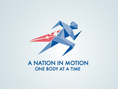 A Nation in Motion geometric logo runner running