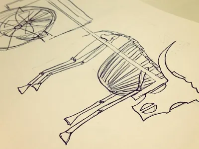 Carreta Nahuatl illustration skeleton sketch