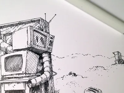 Junkyard hand drawn illustration ink