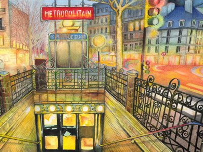 The Metro fine art illustration watercolor