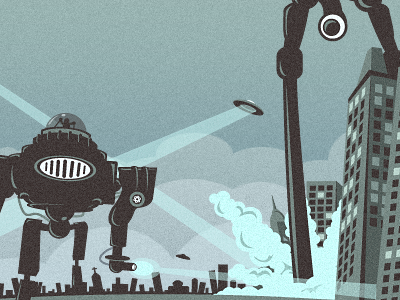 ONST Website Footer Crop (Invasion) attack beam bots building buildings chaos city footer growcase illustration invaders invasion lasers mayhem onst onst creative pew pew robot robots space invaders spaceship ufo under attack walker web