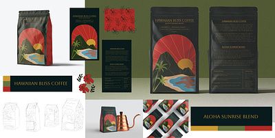 Hawaiian Bliss Coffee Package Presentation branding design graphic design illustration logo mockup package design presentation vector visual design