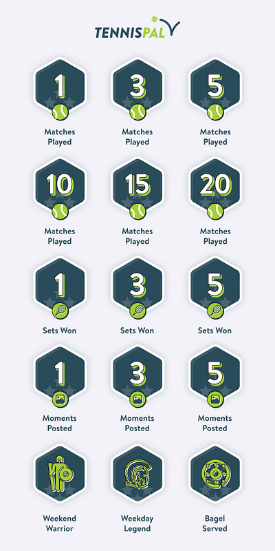 TennisPal Gamification Badge Design badge design branding design gamification icon illustration ui ux