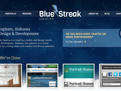 Blue Streak Creative Homepage parallax portfolio web design