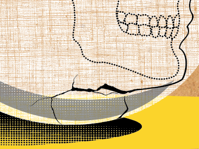 7 Stages of Man - 1 cracks dotted line egg halftone head human skull yolk